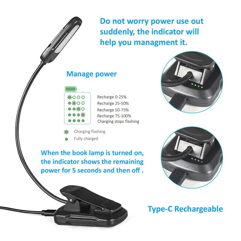 Clip de citire LED Lampă de birou cu clips Protejați-vă ochii 360 ° Rotire 3 temperaturi de culoare 9 Luminozitate 5W