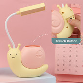 Gyerek asztali lámpa tolltartóval, Snail Cute LED asztali lámpa Natrue Light, USB Recharge kis éjjeli lámpa, LED olvasólámpa