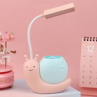 Gyerek asztali lámpa tolltartóval, Snail Cute LED asztali lámpa Natrue Light, USB Recharge kis éjjeli lámpa, LED olvasólámpa