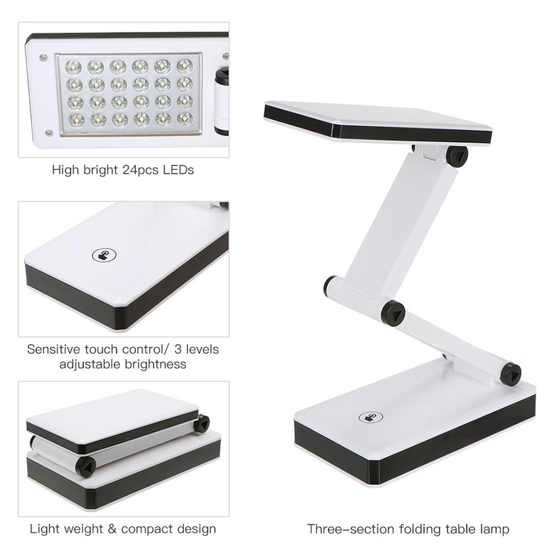Lampă de birou pliabilă cu LED 24 lumini LED Lampă de masă cu baterie cu încărcare USB Lumini de protecție a ochilor reglabile pentru lumină de birou acasă