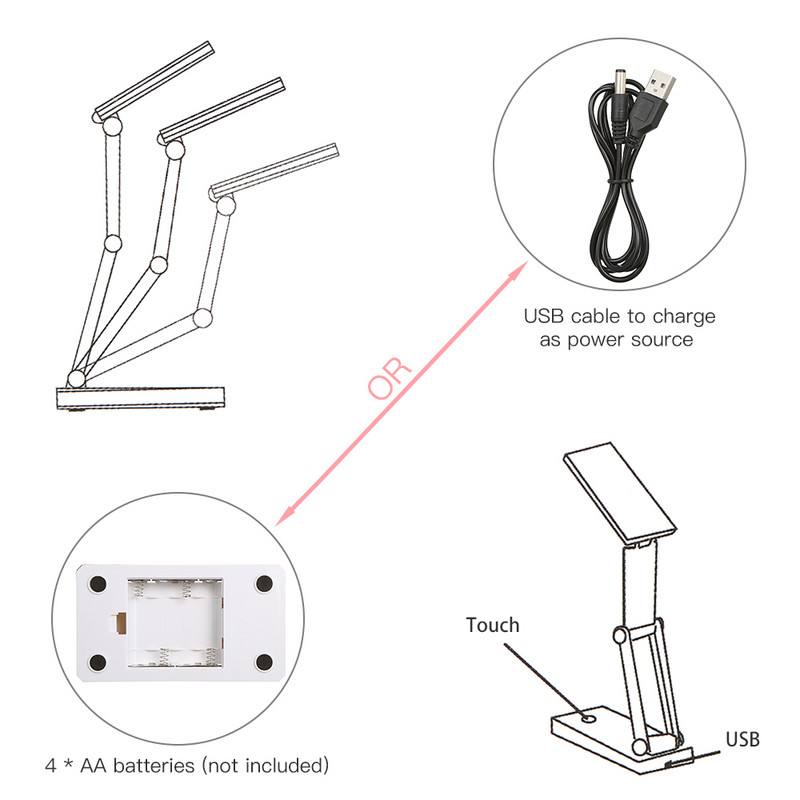 Lampă de birou pliabilă cu LED 24 lumini LED Lampă de masă cu baterie cu încărcare USB Lumini de protecție a ochilor reglabile pentru lumină de birou acasă