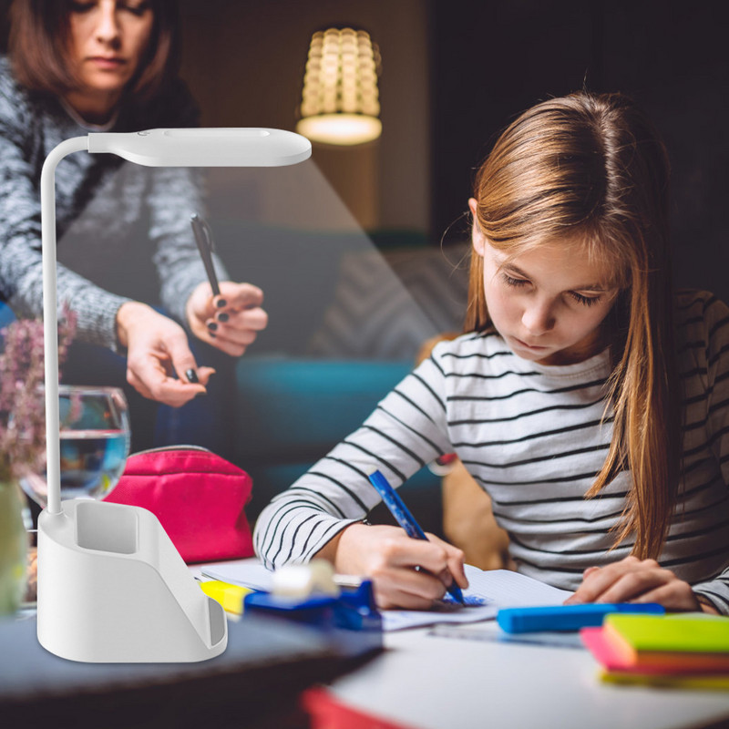 Lumină de birou reglabilă Încărcător fără fir și suport pentru stilou Lampă de masă cu gât de gâscă flexibilă 3 culori deschise Lămpi de noapte cu control tactil