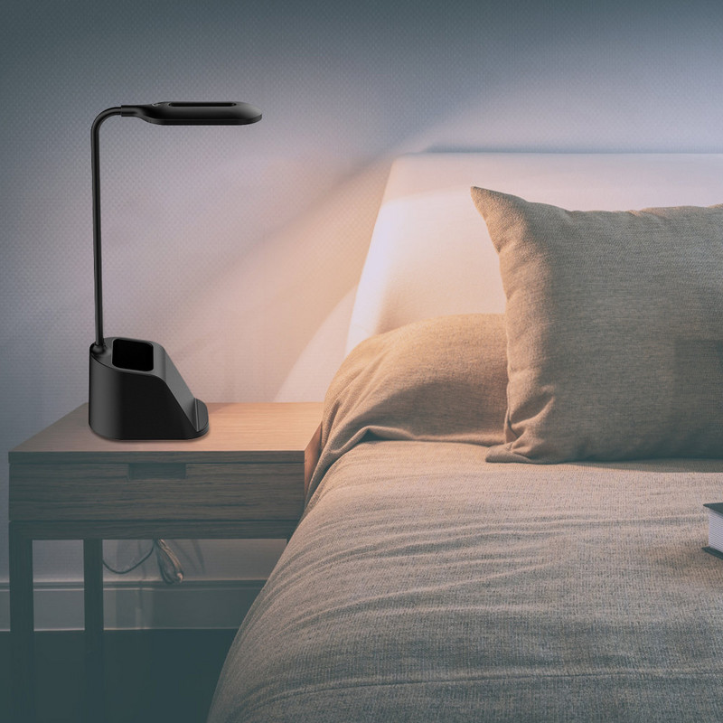 Lumină de birou reglabilă Încărcător fără fir și suport pentru stilou Lampă de masă cu gât de gâscă flexibilă 3 culori deschise Lămpi de noapte cu control tactil