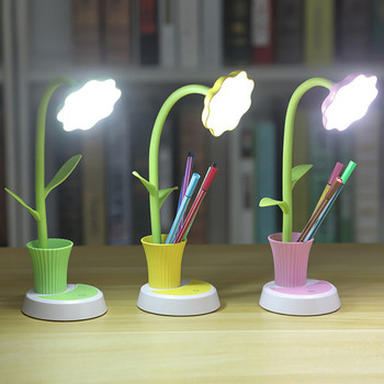 LED настолна лампа със сензорно управление, димираща светлина Гъвкава USB акумулаторна настолна лампа с държач за молив, грижа за очите за четене, учене