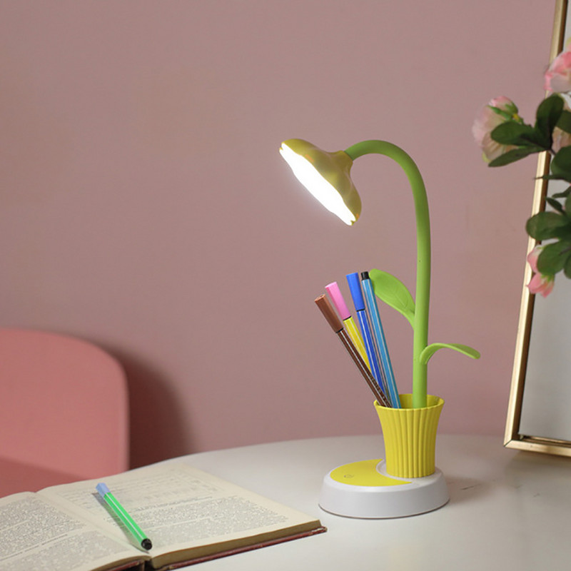 LED galda lampa skārienvadības aptumšošanas gaisma Elastīga USB uzlādējama galda lampa ar zīmuļa turētāju, acu kopšana lasīšanai, pētījums