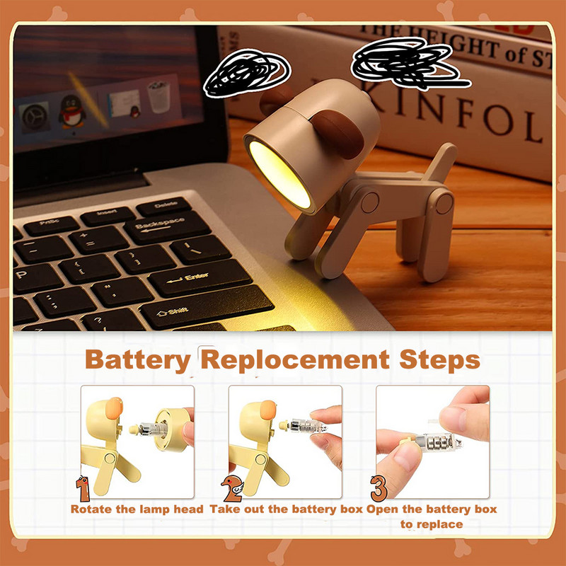 Mini Led lauavalgusti loominguline kokkupandav koerakujuline öövalgus lauaarvuti meisterdamise laualamp kodumagamistoa festivali kingituseks