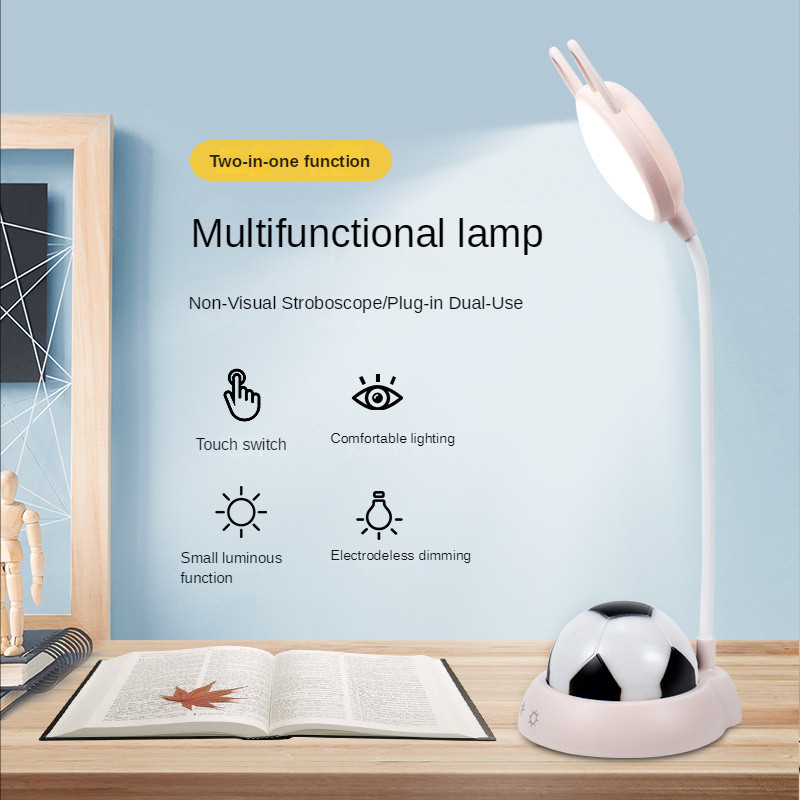 USB töltő futballlámpa aranyos rajzfilm diákotthoni éjjeli olvasó asztali lámpa érintőkapcsoló 7 színű tompított éjszakai fény