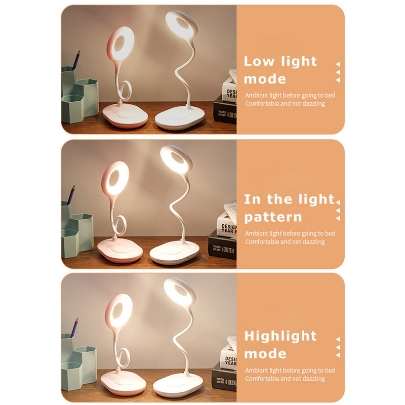 Lampă de lectură pentru birou, reglabilă fără trepte, întrerupător tactil rotativ pliabil, lampă de masă cu LED, lampă de birou inteligentă detașabilă cu baterie de litiu