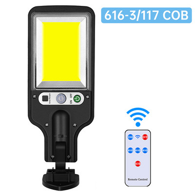 COB LED napelemes utcai lámpa kültéri vízálló 3 módú távirányítós PIR mozgásérzékelős napelemes lámpa kerti biztonsági fali lámpához