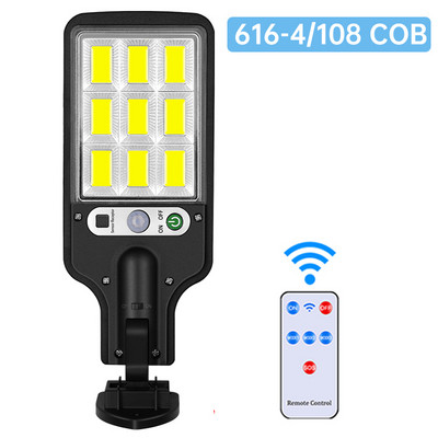 COB LED napelemes utcai lámpa kültéri vízálló 3 módú távirányítós PIR mozgásérzékelős napelemes lámpa kerti biztonsági fali lámpához