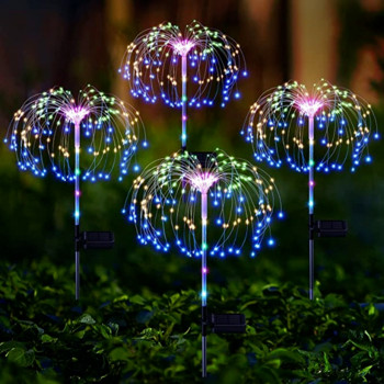 LED слънчеви фойерверки Светлини Водоустойчиви външни глухарче DIY Shape Lamp Flash String Fairy Lights for Garden Land Decor Lawn