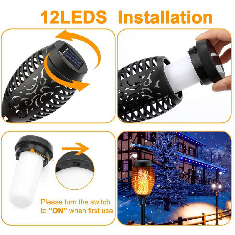 4/6 vnt. mirgančios liepsnos lempa lauko saulės žibintuvėlis 12 LED lempučių vandeniui atsparus sodo kiemas RGB namų Kalėdų dekoravimo žibintas