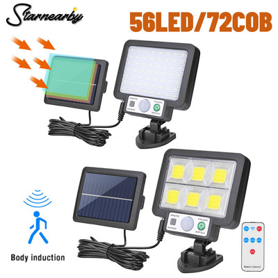 56LED/72COB dalīta saules spuldze, 3 režīmi, ūdensnecaurlaidīga kustības sensora saules lampa, ielu apgaismojums dārza drošības sienas gaismai