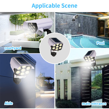 Сигурна манекен камера Външни слънчеви светлини Сензор за движение Безжичен P65 Водоустойчив 77 LED лампа 3 режима за домашна градина