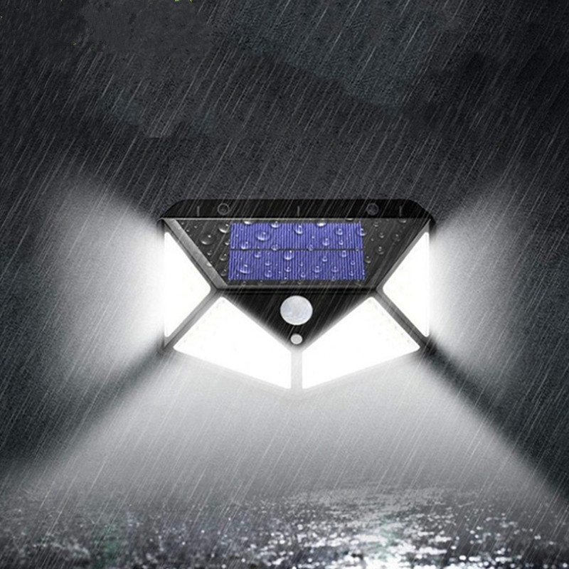 Senzor de mișcare cu lumină solară în aer liber cu 100 LED-uri Impermeabil lumina soarelui Decorare grădină Lumini stradale Lampă de perete cu lanternă alimentată cu energie solară