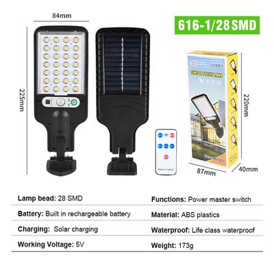 Lampă solară de exterior cu LED-uri de perete Ilumini solare de grădină impermeabile 3 moduri de lumină cu senzor de mișcare PIR pentru curtea căii de curte