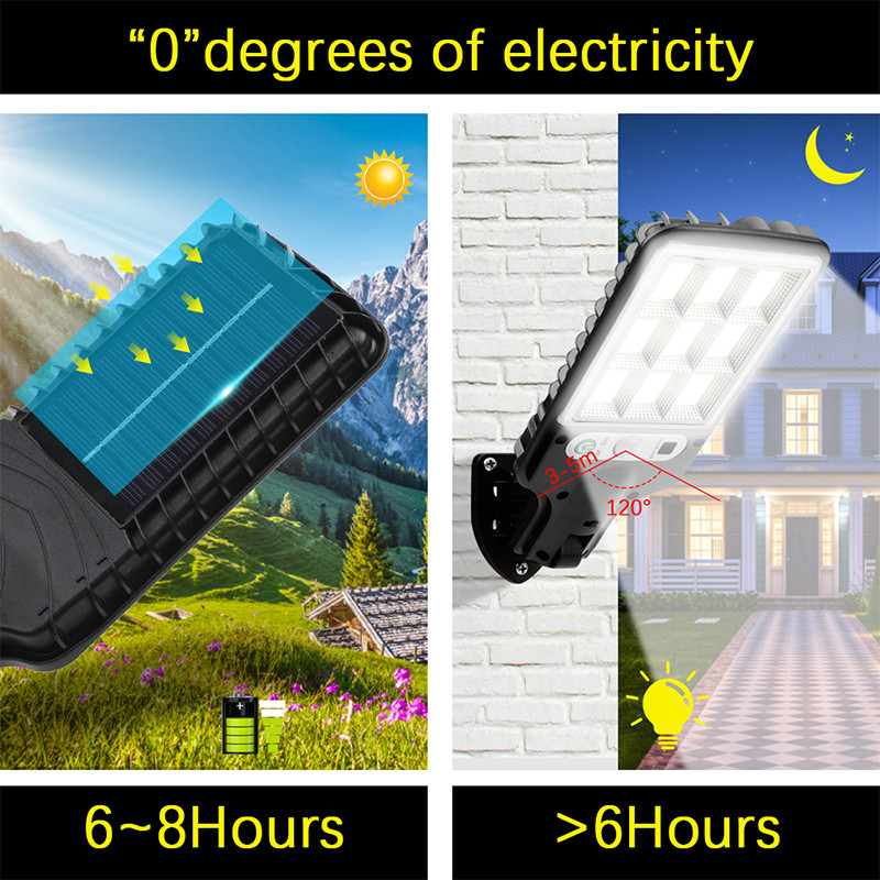 Lampă solară de exterior cu LED-uri de perete Ilumini solare de grădină impermeabile 3 moduri de lumină cu senzor de mișcare PIR pentru curtea căii de curte