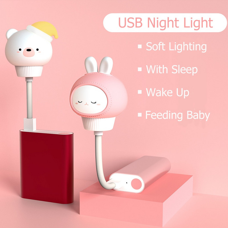 LED Chidren USB naktinis šviestuvas mielas animacinis naktinis lempos meškiukas nuotolinio valdymo pultelis kūdikiui vaikui miegamojo dekoro lovos lempos dovana