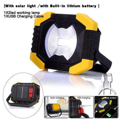 Lumină de lucru cu LED-uri de 100 W, reîncărcabilă prin USB, cu energie solară, cu LED-uri, cu baterie încorporată, lanternă, lanternă, lampă de camping în aer liber