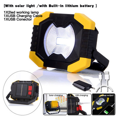 Lumină de lucru cu LED-uri de 100 W, reîncărcabilă prin USB, cu energie solară, cu LED-uri, cu baterie încorporată, lanternă, lanternă, lampă de camping în aer liber
