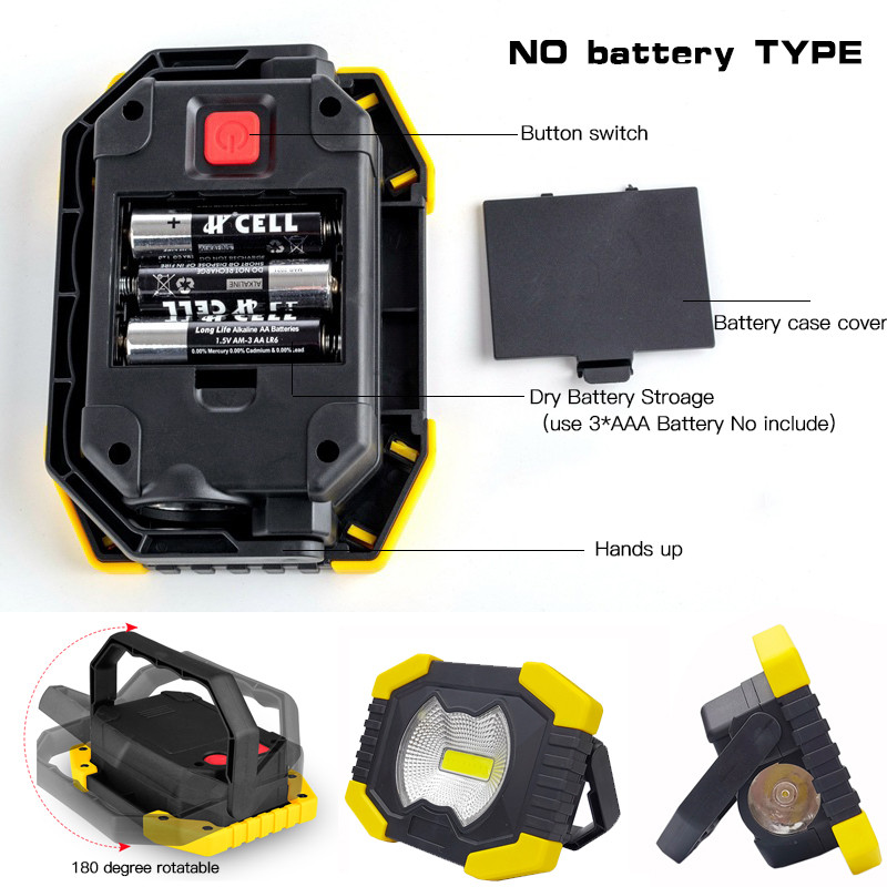 Lumină de lucru cu LED-uri de 100 W, reîncărcabilă prin USB, cu energie solară, cu LED-uri, cu baterie încorporată, lanternă, lanternă, lampă de camping în aer liber