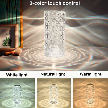 3 цвята TouchRemote Diamond Rose Lamp Crystal Table Романтична Коледа USB LED Нощна светлина Проектор Atmosphere Акумулаторна