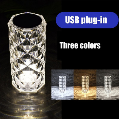 3 színű TouchRemote gyémánt rózsa lámpa kristály asztal romantikus karácsonyi USB LED éjszakai fény projektor hangulat újratölthető