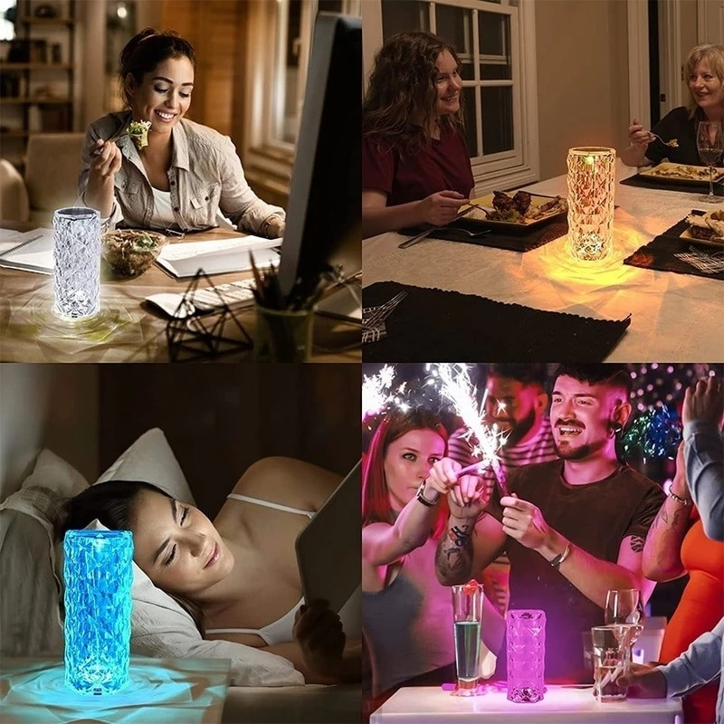 3 culori TouchRemote Diamond Rose Lampă Cristal Masă Crăciun romantic USB LED Night Light Projector Atmosferă Reîncărcabil