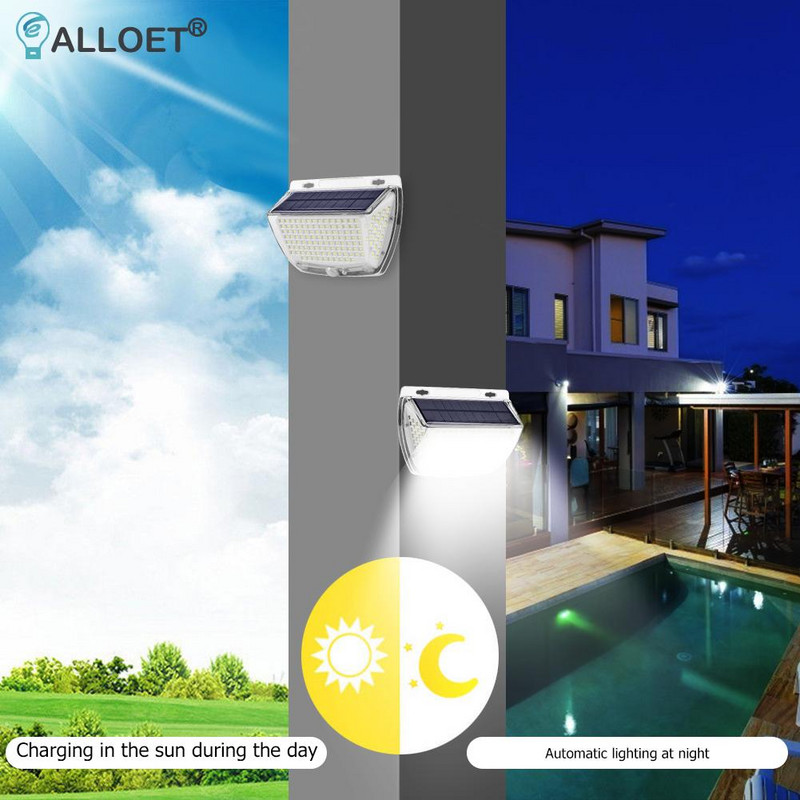 1500 lūmenu saules LED gaisma āra sienas gaisma ūdensnecaurlaidīga kustības sensors pagalma dārza dekorēšanai ielas apgaismojuma sienas lampa