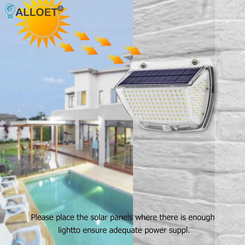 1500 lūmenu saules LED gaisma āra sienas gaisma ūdensnecaurlaidīga kustības sensors pagalma dārza dekorēšanai ielas apgaismojuma sienas lampa