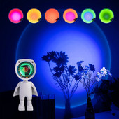 LED Spaceman Sunset Lamp Astronaut Sunset Lamp Varavīksnes projekcijas nakts gaisma ar 360 rotācijas tīkla uzlādējamu gaismu