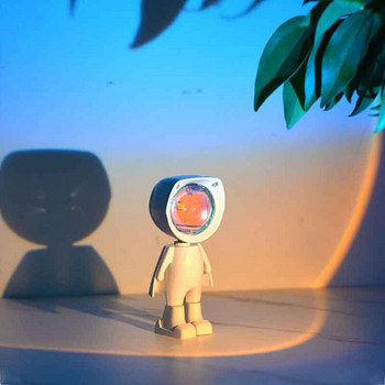 LED Spaceman Sunset Lamp Astronaut Sunset Lamp Rainbow Projection Night Light with 360 Rotation Network Chargeable Light