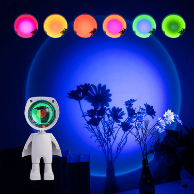 LED Spaceman Sunset Lamp Astronaut Sunset Lamp Varavīksnes projekcijas nakts gaisma ar 360 rotācijas tīkla uzlādējamu gaismu