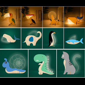 Animals LED Night Light Ξύλινο Ακρυλικό Τραπέζι Φωτάκια USB Διακοσμητικά για Παιδιά Παιδικό Φωτιστικό κομοδίνου Pelican Sirius Whale Toucan