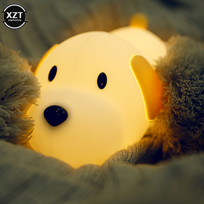 Силиконова кучешка LED нощна лампа Сензорен сензор USB акумулаторна нощна лампа за кученце 2 цвята Димируем таймер за деца Бебешка играчка Подарък