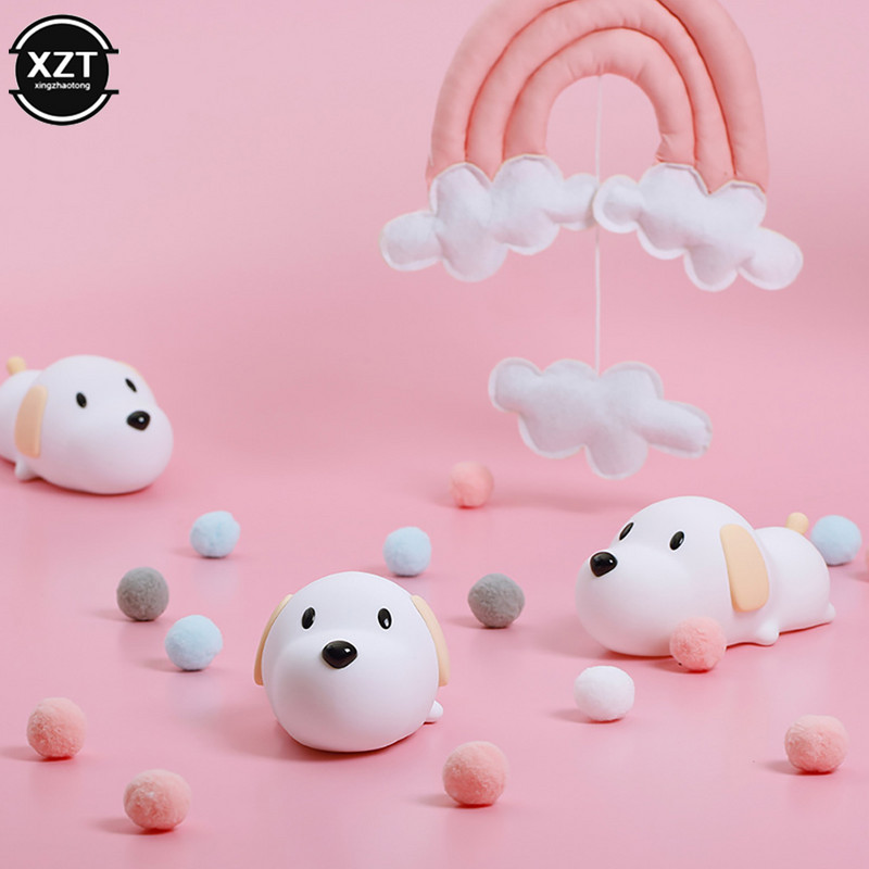 Silikono šuo LED nakties šviesos jutiklinis jutiklis USB įkraunamas prie lovos šuniuko lempa 2 spalvų pritemdomas laikmatis vaikams kūdikių žaislas