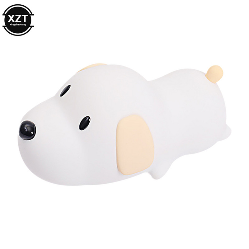 Silikono šuo LED nakties šviesos jutiklinis jutiklis USB įkraunamas prie lovos šuniuko lempa 2 spalvų pritemdomas laikmatis vaikams kūdikių žaislas