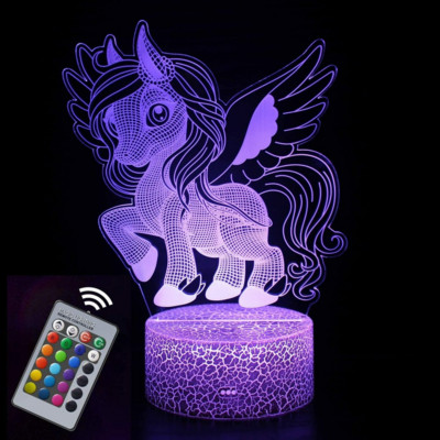 Nighdn Unicorn éjszakai lámpa gyerekeknek 3D Illusion Unicorn lámpa Születésnapi ajándékok lányoknak Hálószoba dekoráció LED éjszakai lámpa