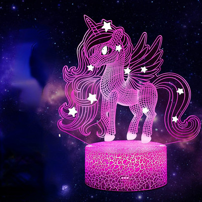 Nighdn Unicorn éjszakai lámpa gyerekeknek 3D Illusion Unicorn lámpa Születésnapi ajándékok lányoknak Hálószoba dekoráció LED éjszakai lámpa