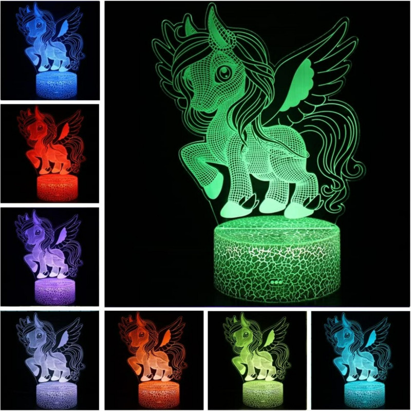 Nighdn Unicorn éjszakai lámpa gyerekeknek 3D Illusion Unicorn lámpa Születésnapi ajándékok lányoknak Hálószoba dekoráció LED éjszakai lámpa
