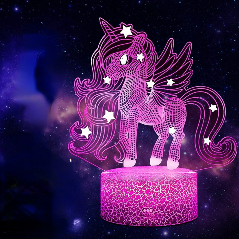 Nighdn Unicorn éjszakai lámpa gyerekeknek 3D Illusion Unicorn lámpa Születésnapi ajándékok lányoknak Hálószoba dekoráció LED éjszakai lámpa