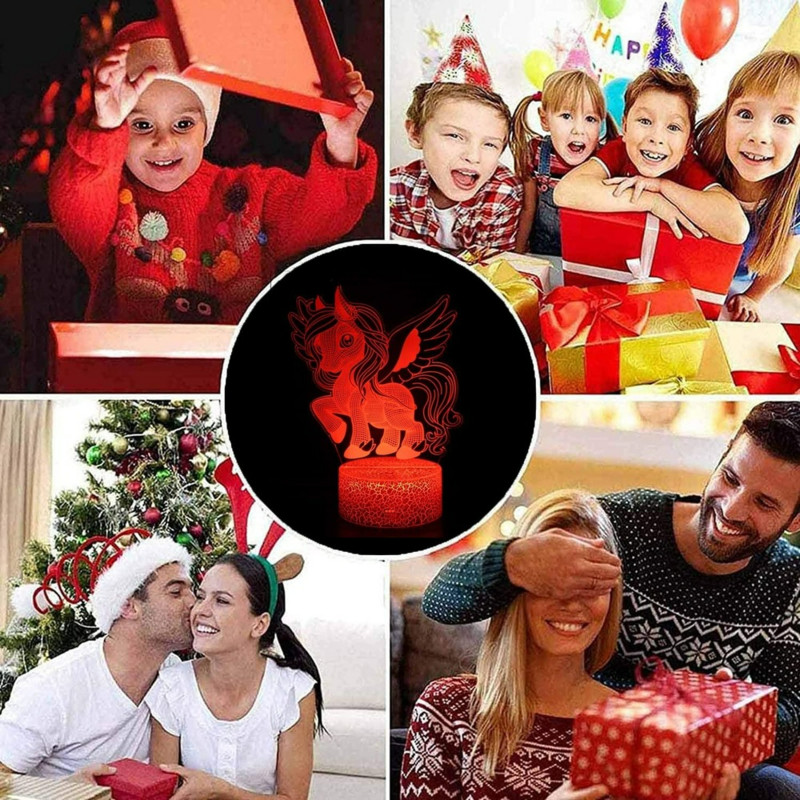 Nighdn Unicorn éjszakai lámpa gyerekeknek 3D Illusion Unicorn lámpa Születésnapi ajándékok lányoknak Hálószoba dekoráció LED éjszakai lámpa