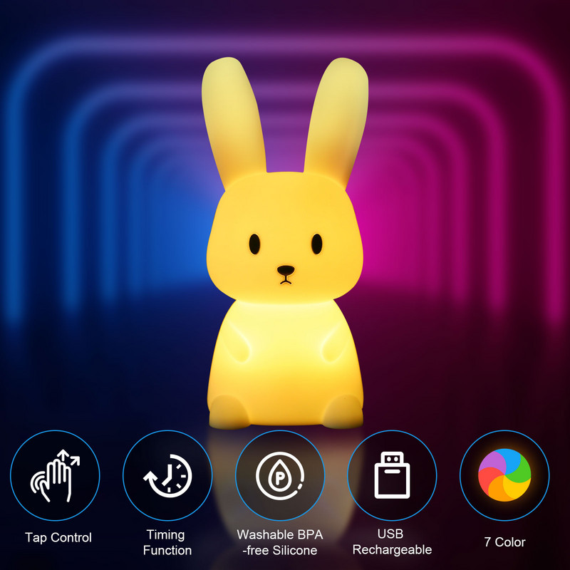 Rabbit Night Light Minkštas Silikonas Mielas Gyvūnų Stalo lempa Namų Vaikų Naktinės Šviesos Kambario Dekoro dekoratyviniai šviestuvai