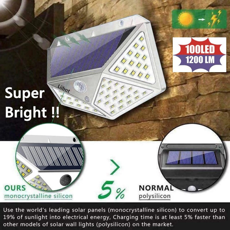 Kültéri 100 LED napelemes mozgásérzékelő vízálló napfény Kerti dekoráció Utcai lámpák Napenergiával működő lámpás fali lámpa