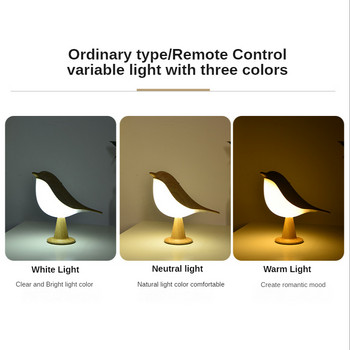 3 цвята Нощна лампа Творчески сензорен превключвател Безжична нощна лампа за птици Затъмняваща яркост USB акумулаторна настолна лампа за четене