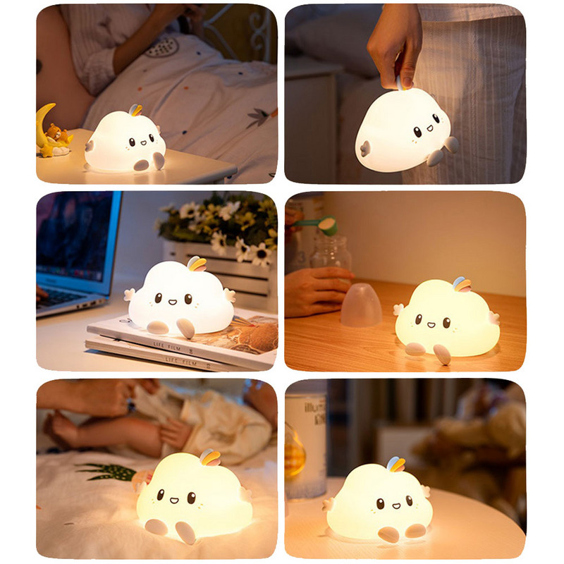 LED naktinė lempa Debesų jutiklinis jutiklis Minkštas silikoninis žibintas prie lovos nuotolinis apšvietimas vaikams, vaikų gimtadienio dovanų kambario dekoravimas