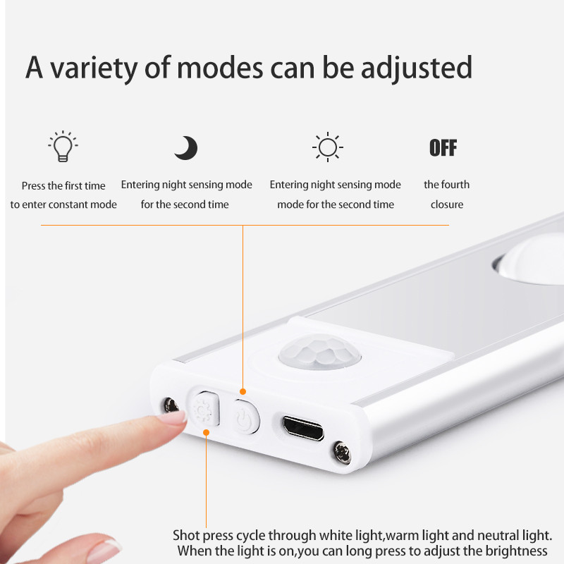 Lumină de noapte LED USB Senzor de mișcare Lumină ultra subțire LED pentru răcitor de vin pentru dulap de bucătărie Dulap de dormitor Iluminare interioară