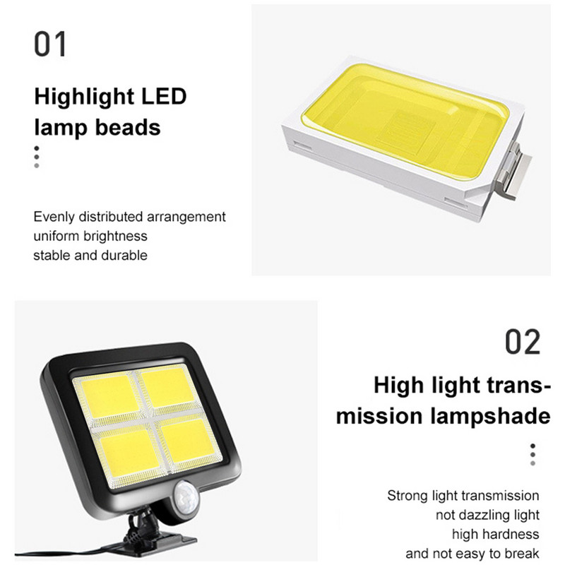 Dalītas saules gaismas diožu gaismas āra prožektors Saules gaismas kustības sensora plūdgaisma iekštelpu āra apgaismojums Saules drošības sienas gaisma