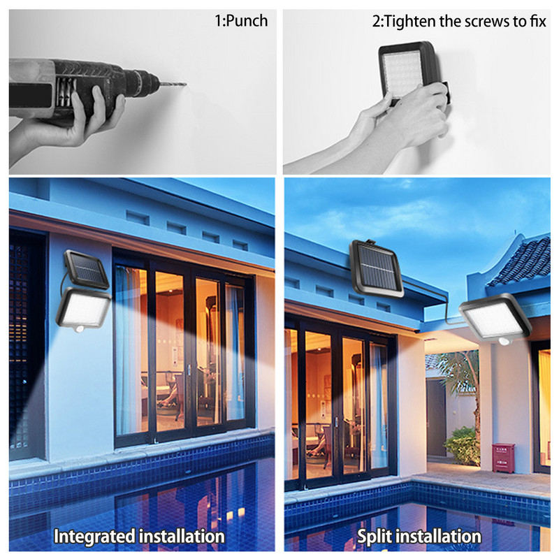 Dalītas saules gaismas diožu gaismas āra prožektors Saules gaismas kustības sensora plūdgaisma iekštelpu āra apgaismojums Saules drošības sienas gaisma