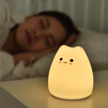 Сладка котка LED нощна лампа Сензор за докосване Цветна силиконова нощна лампа за декорация на спалня, захранвана от батерии, за деца Подарък за бебе